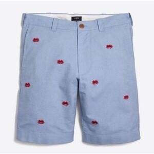 J.Crew Mens‎ Shorts BLUE SUNWASHED OXFORD CLOTH RED CRABS SZ 31 Flat Front New